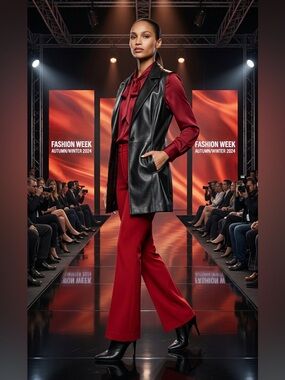 Cavalini Black Faux Leather Long Vest